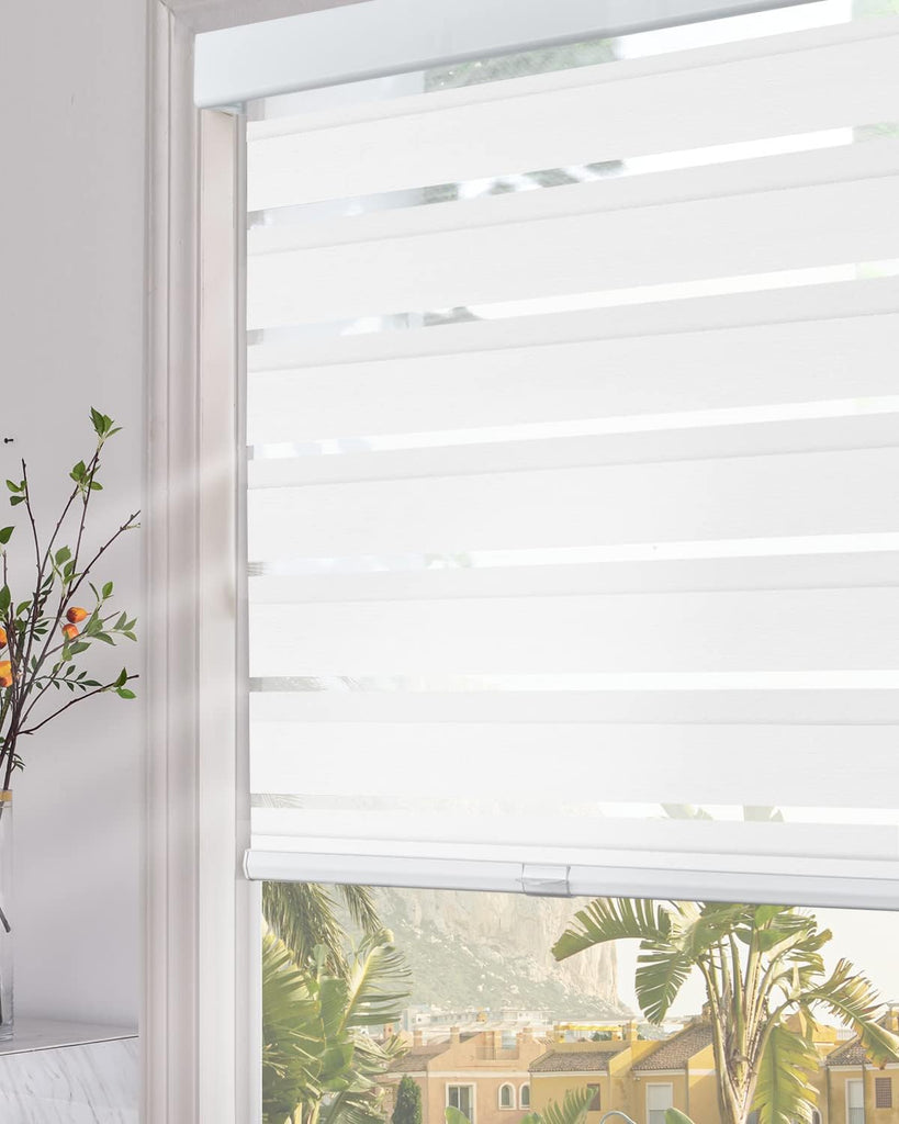 Cordless Zebra Blinds for Windows (24" W x 72" H, White) with Upgraded Cassette Free-Stop Light Filtering Dual Layers