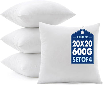 20x20 Pillow Inserts 4 Pack, 100% Virgin Fiber Filling Throw Pillows - Set of 4