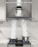 30 Inch Stainless Steel Range Hood Insert 900 CFM 4 Speed Gesture, Touch & Remote Control Convertible Ducted/Ductless