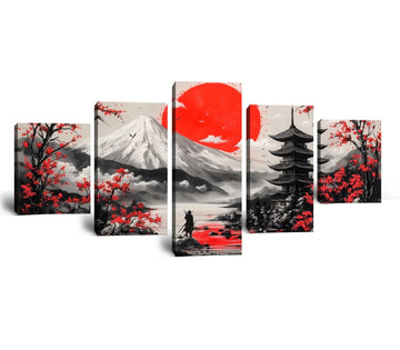 Japanese Samurai Wall Art Red Sun Cherry Blossom Mount Fuji Theme Pictures Wall Decor Prints Paintings Bedroom Office