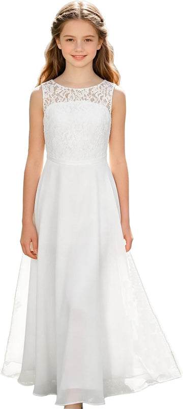 Girls Chiffon Maxi Dress Draped Back Flower Girl Wedding Dress