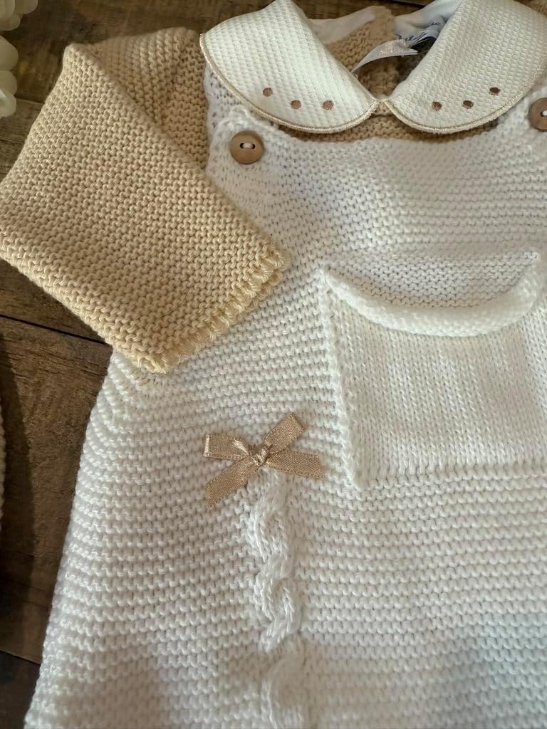 Piece Baby Outfit Set Knitted Infant Romper Long Sleeve Sweater Hat Overalls Boys Girls - Made in Spain