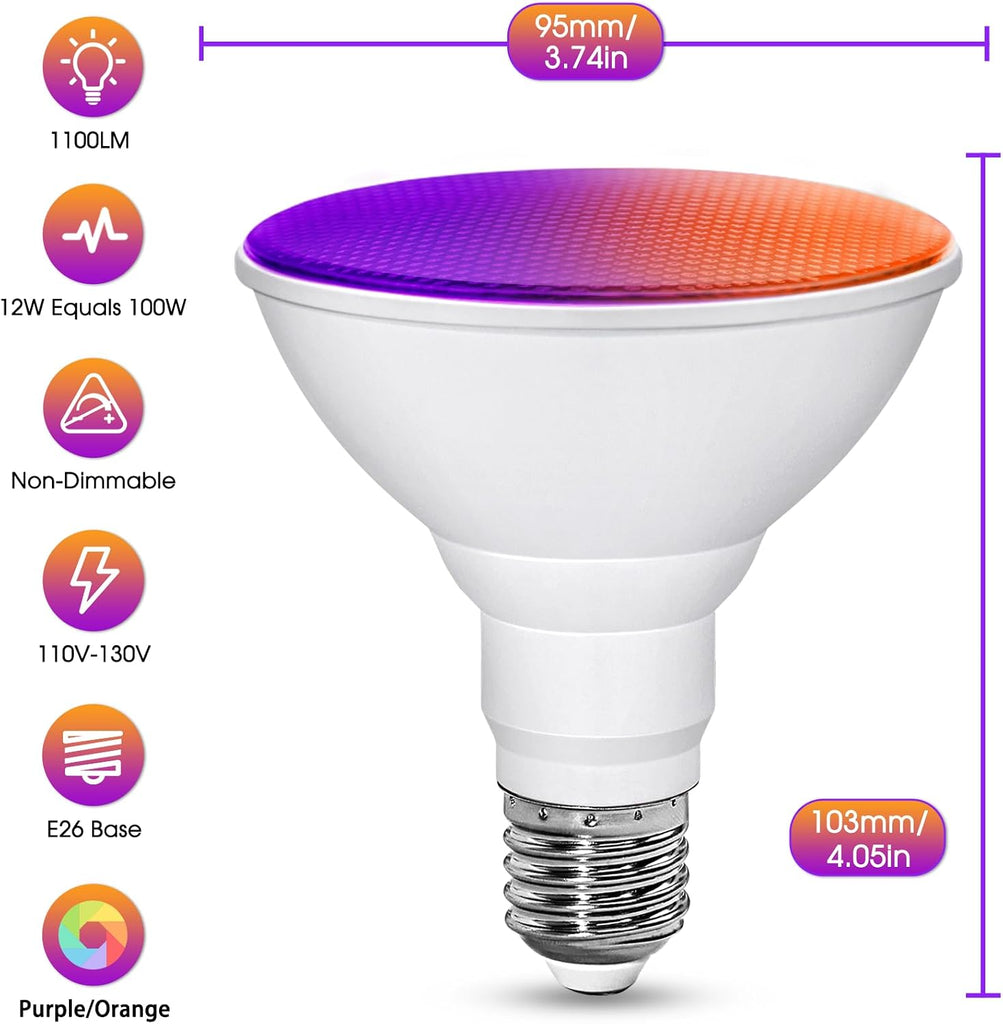 PAR30 LED Purple Orange Light Bulbs, 12w (100W-120W Equivalent)