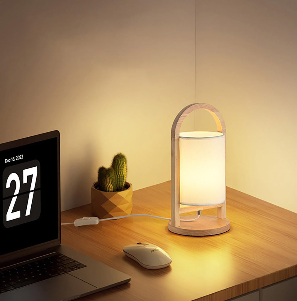 Table Desk Lamp, Japandi Minimalism Nordic Nightstand Night Light Japanese Handle Lamp Home Decor, End Table or Office