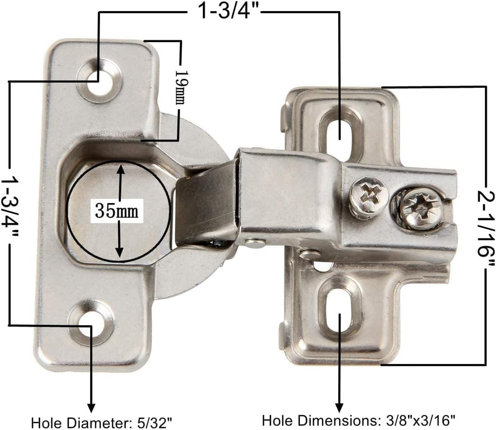 1/2 inch Overlay Concealed Cabinet Hinges, Self-Closing Short Arm European Hinge for Face Frame Cabinets, 105Deg