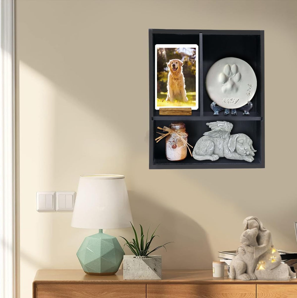 Solid Wood Pet Memorial Shadow Box Frame with Shelves