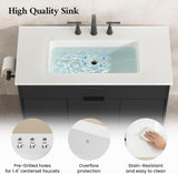 37" Fluted Bathroom Vanity with Sink Combo Set, Freestanding Bathroom Cabinet with 5 Drawers Space