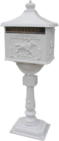 Mail Box Heavy Duty Mailbox Postal Box Security Cast Aluminum Vertical Pedestal (White)