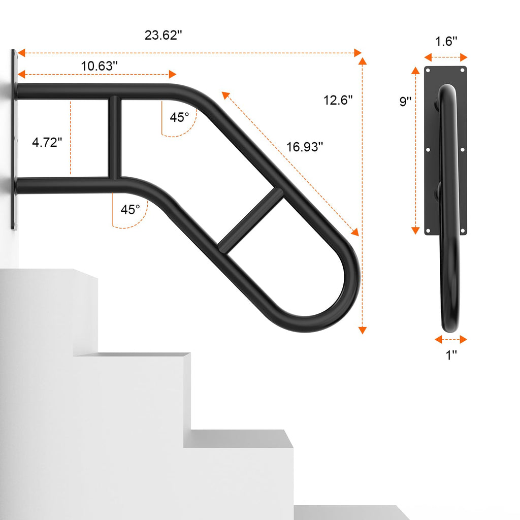 Handrails for Outdoor Steps, 22.8" Stair Railing Indoor1-3 Step, U-Shaped Safety Handrails for Kids, Elderly