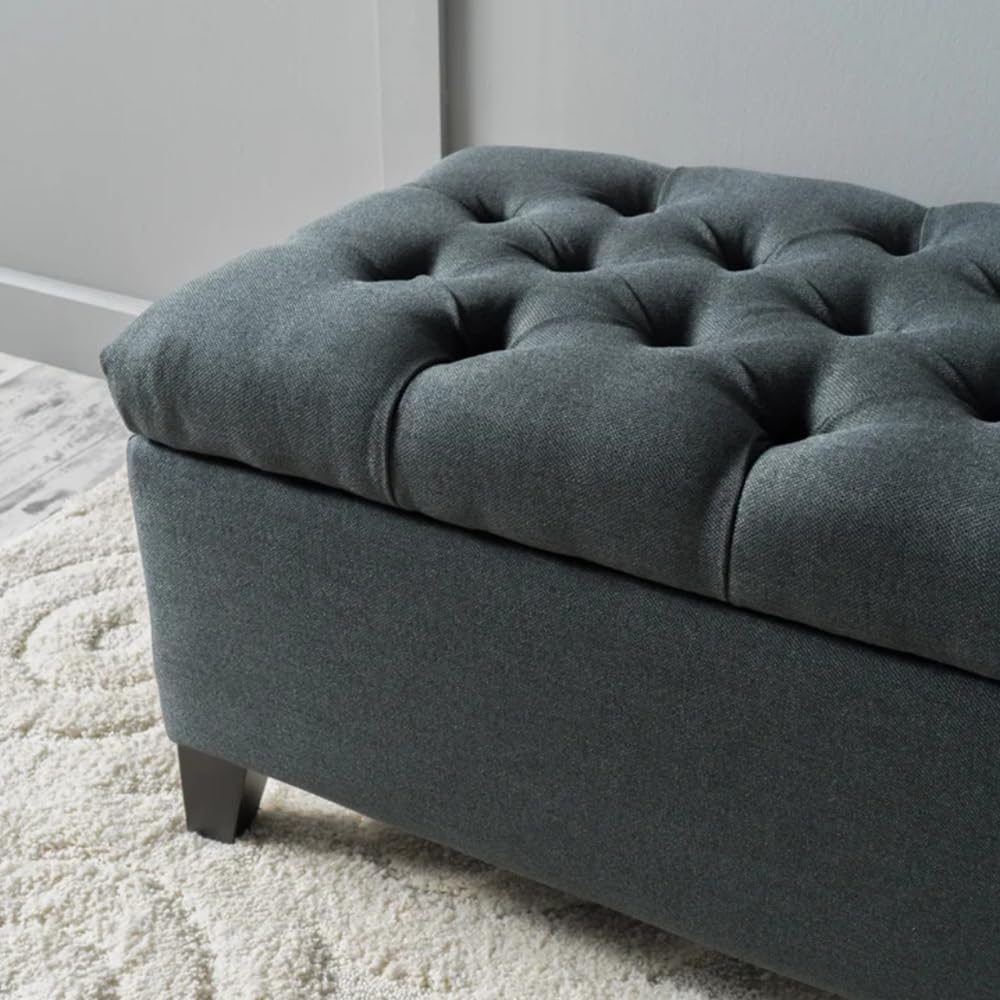 Storage Ottoman Bench End of Bed, Gray Ottoman with Pressure Hinges, Benchs Seating with Storage, Button Tufted Bench