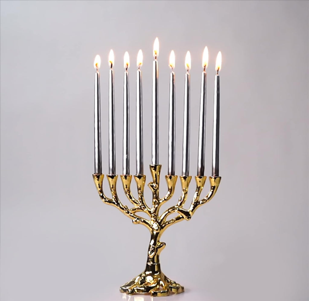 Hanukkah Tree of Life Mini, Nickel Finish for Chanukah, Fits Most Standard Hanukkah Candles - Set of 45