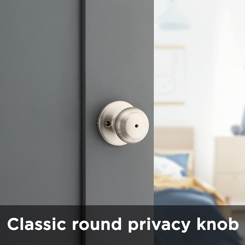 Cove Interior Privacy Door Knob with Lock, Door Handle , Satin Nickel Keyless Turn Lock Doorknob, with Microban