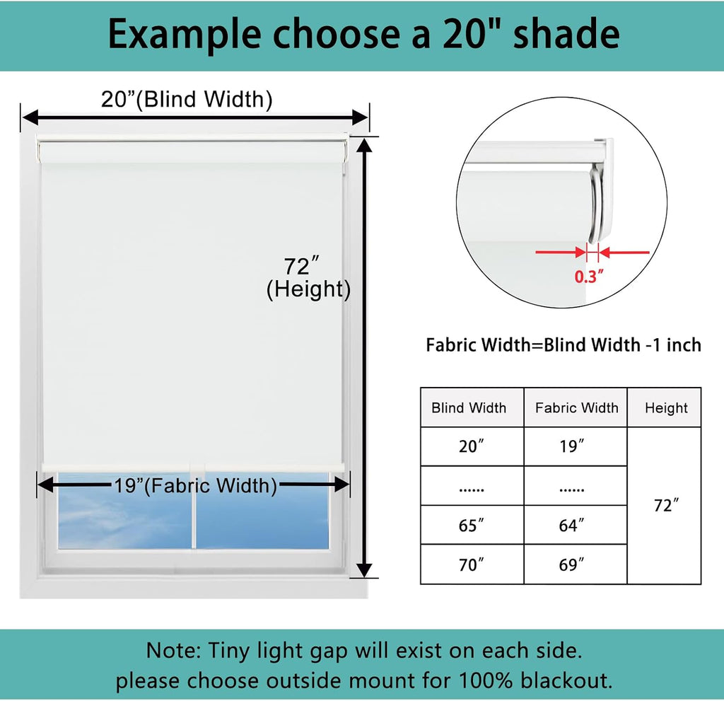 Blackout Roller Shades Cordless for Windows,100% Room Darkening Window Blinds,Thermal Insulated UV Protection,Easy