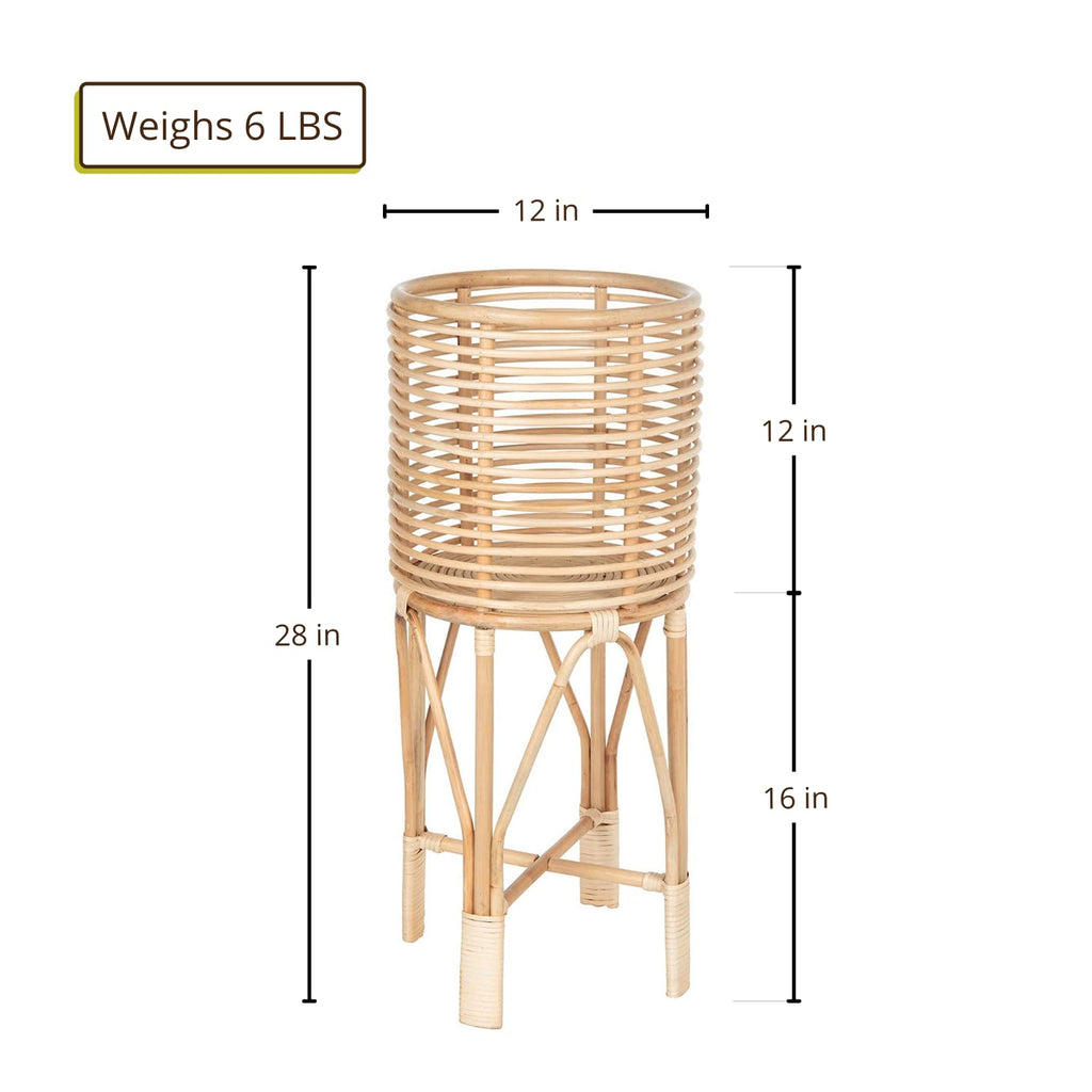 Rattan Two-Tier Plant Stand, Indoor Boho Planter Shelf, Medium Brown