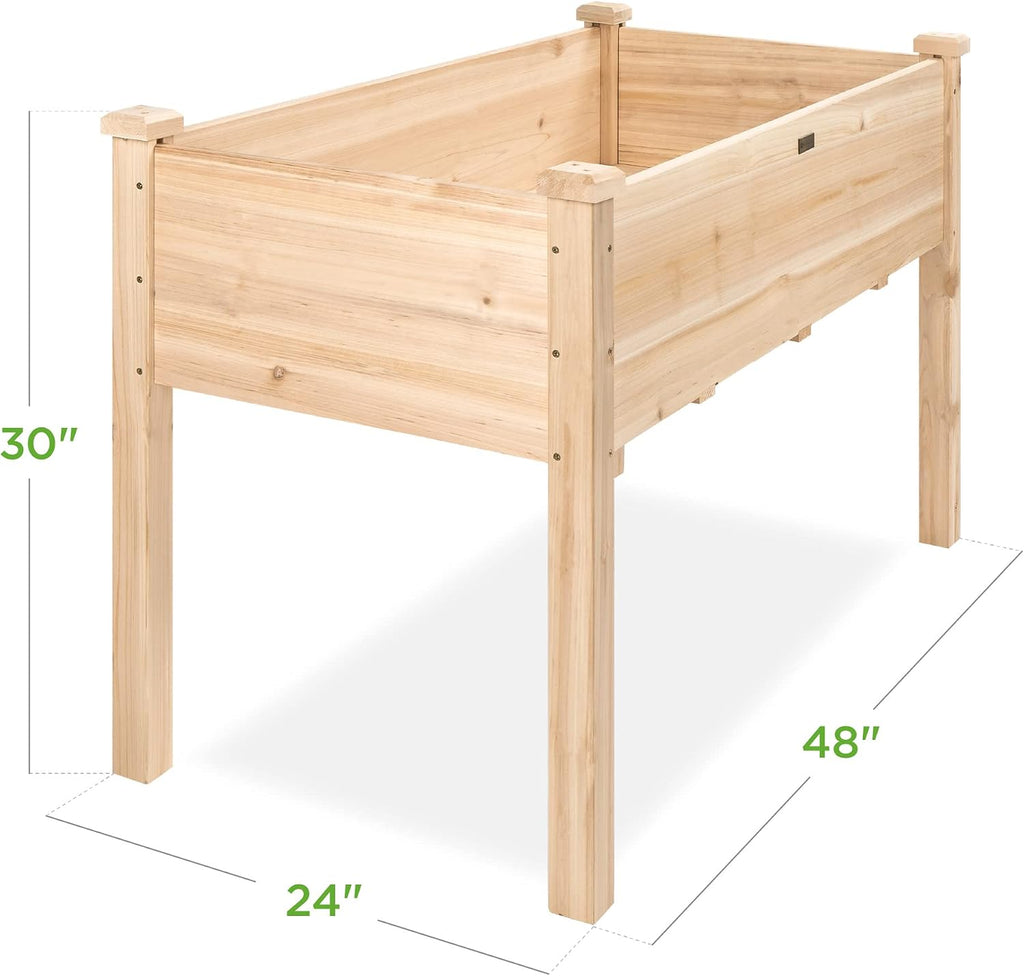 48 x 24 x 30 Inches Raised Garden Bed, Elevated Wood Planter Box Stand for Backyard, Patio, Balcony with Bed Liner