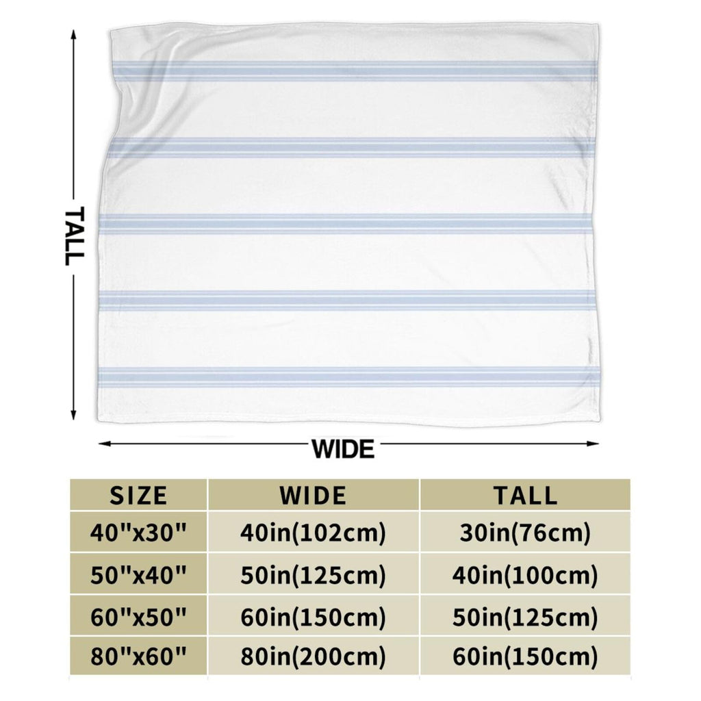 Vintage French Ticking Stripe Pattern Blue White Reversible Flannel Throw Blanket - Ultra Soft Lightweight 40"X30"