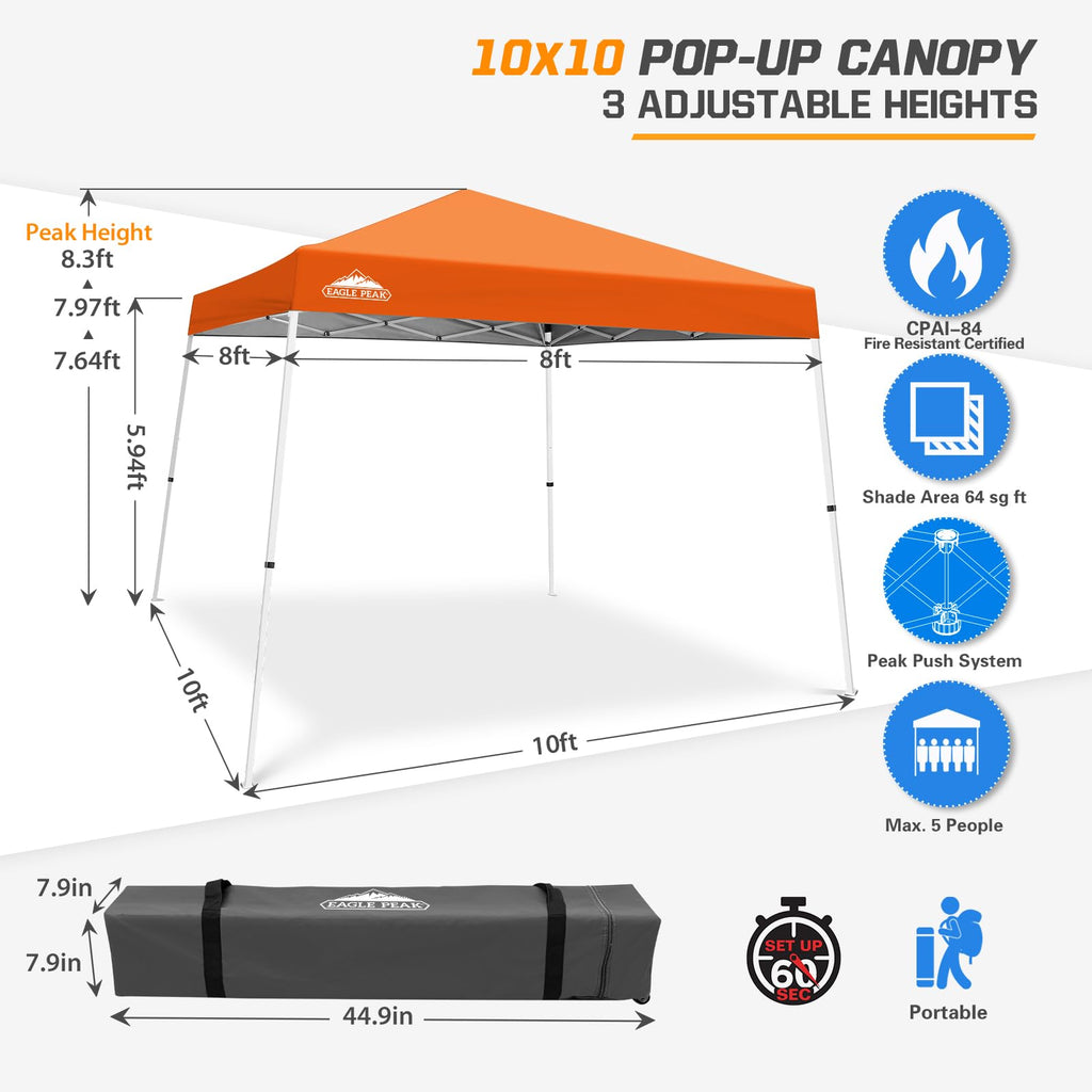 10x10 Slant Leg Pop Up Canopy Tent, Orange