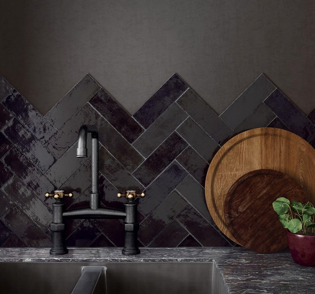 Rivian Zellige 2.5" x 8" Ceramic Wall Tile (5.38 Sq. Ft. / Case) (Black)