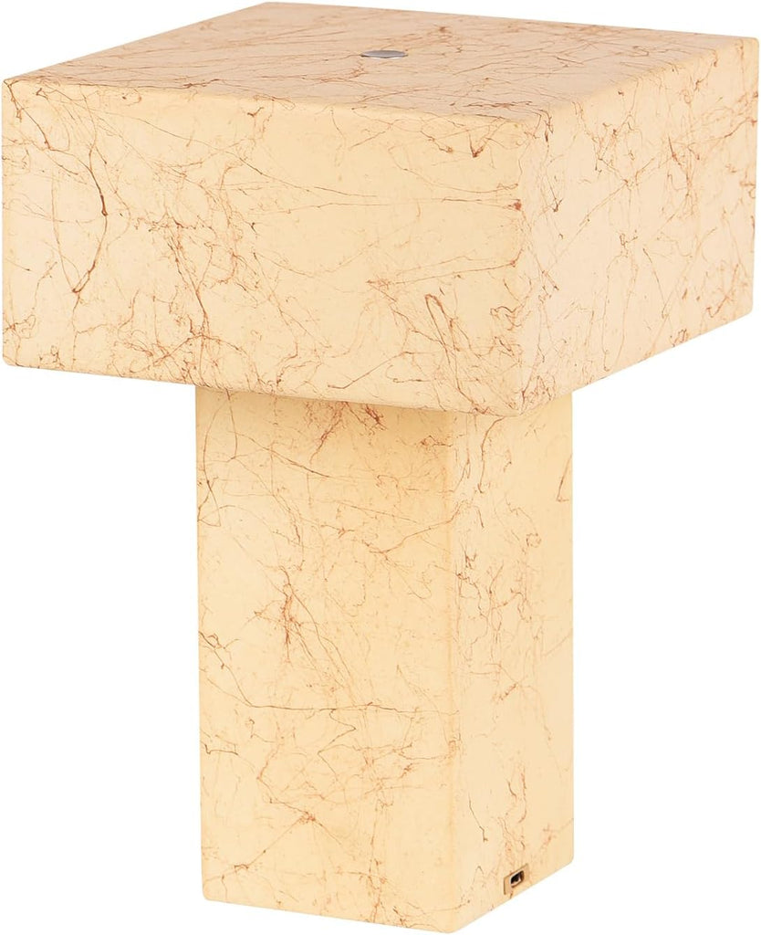 Cordless Small Table Lamp, USB-C Rechargeable Touch Dimmable Bedside Lamp with Handcrafted Fiber Shade