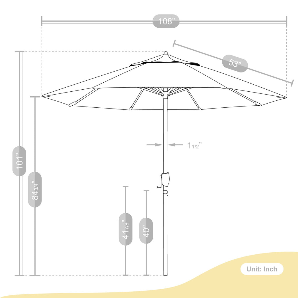 Umbrella 12-Year Protection 9-Ft Outdoor Patio Umbrella, Sunbrella Fade-Resistant Acrylic Fabric, Auto Tilt and