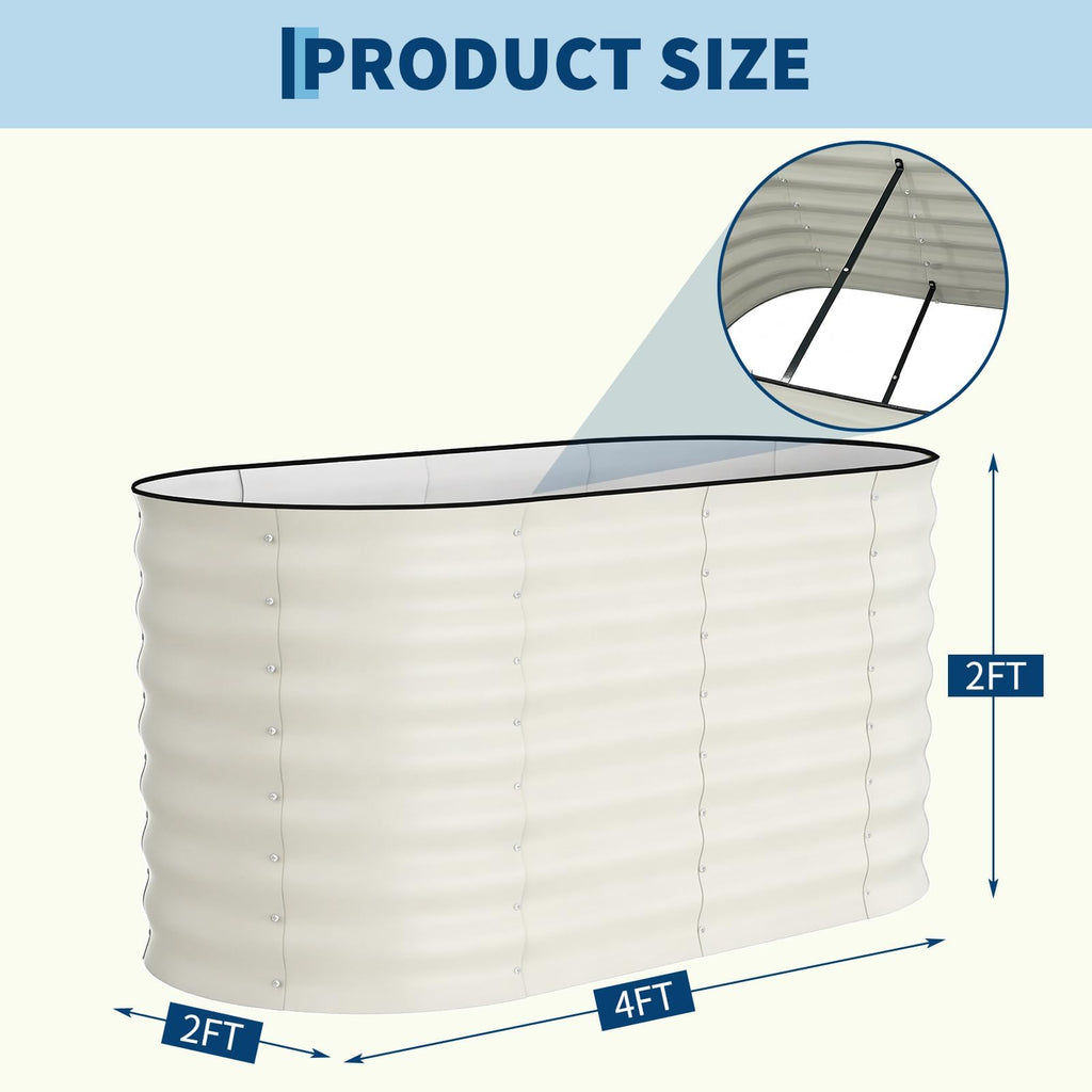 2 Pack 4x2x2ft Galvanized Raised Garden Bed, Oval Metal Planter Box