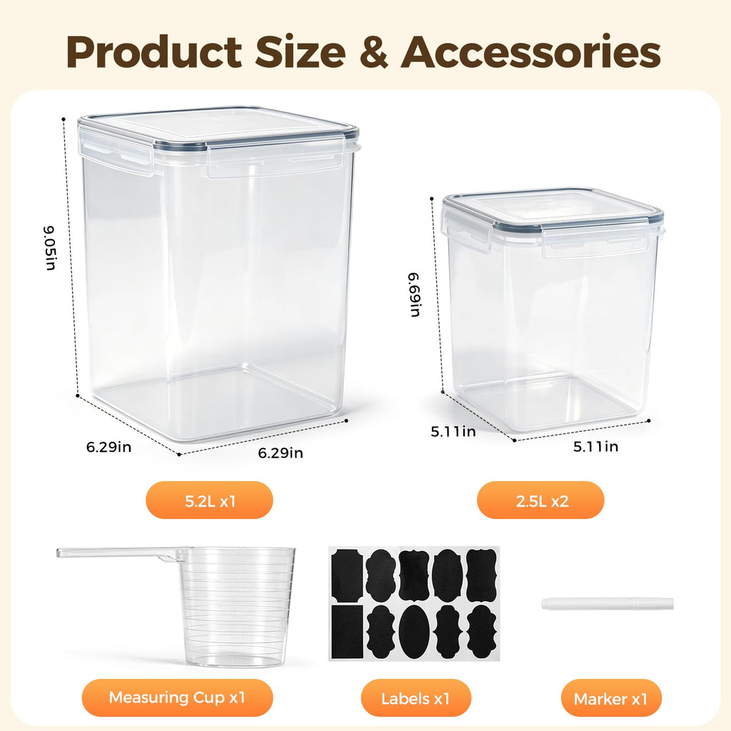 Airtight Food Storage Containers, BPA-Free Stackable Cereal
