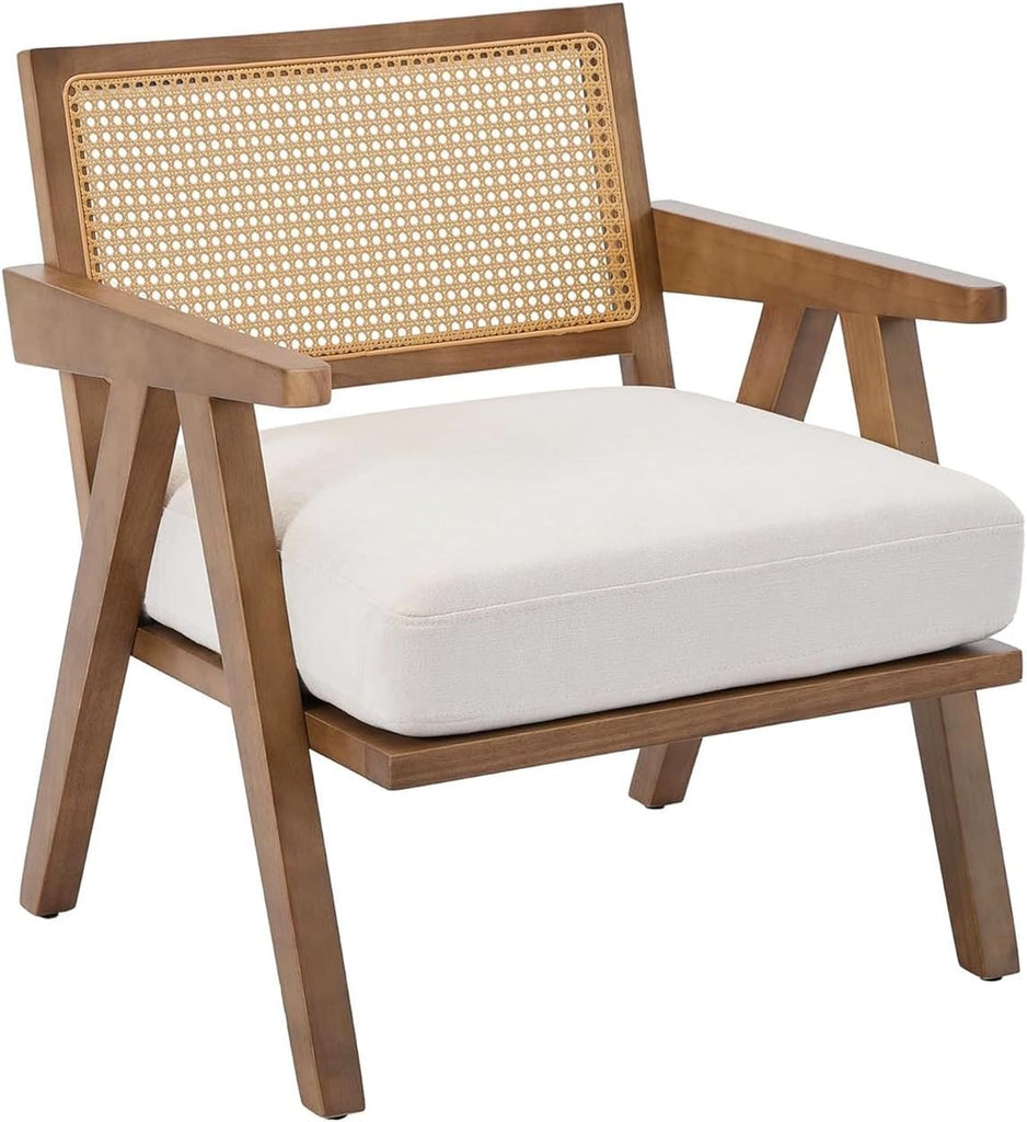 Mid Century Modern Accent Chair, Upholstered Reading Armchair with Wood Frame & Soft Linen Fabric, Accent Chair