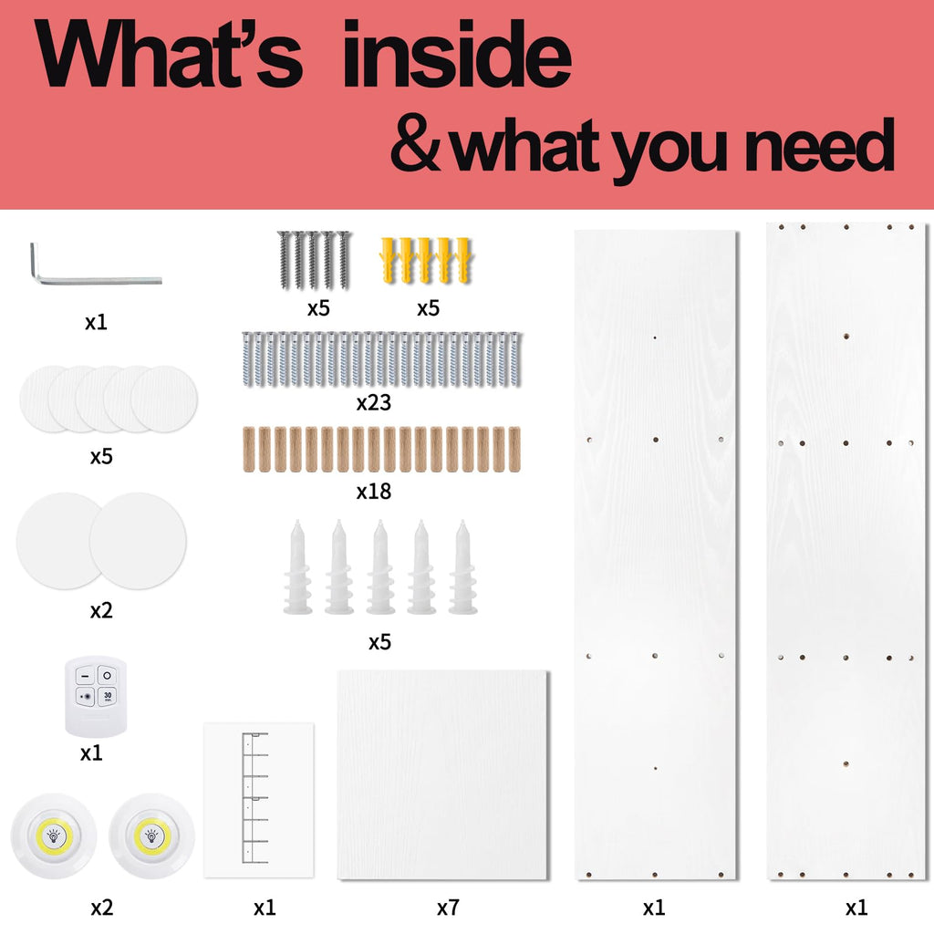 7 Tier Wall Shelf with LED Lights Lack Shelf for Room Decor White