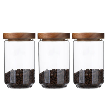 Glass Storage Jars with Wood Lids 25 Oz