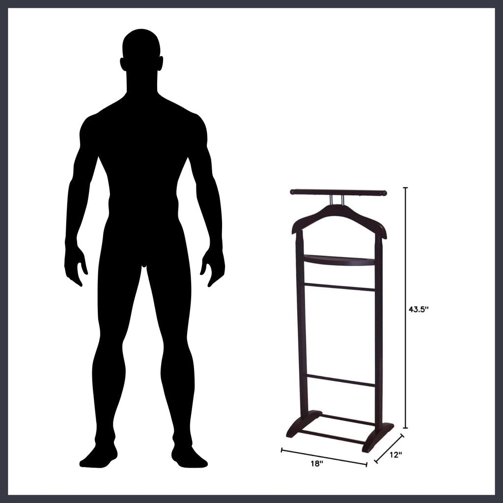 Wooden Suit Valet Stand with Hanger Trouser Bar Storage Tray Elegant Wardrobe Organizer for Men Bedroom Office