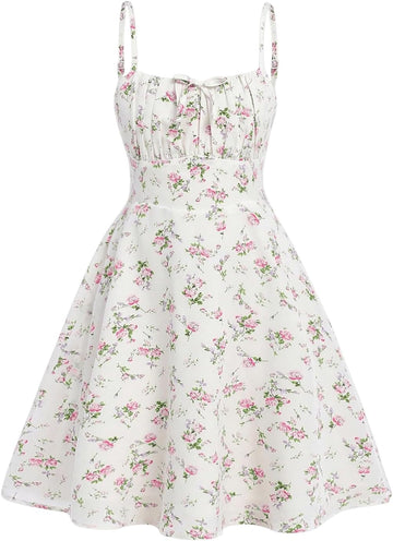 Girl's Floral Cute Summer Dress Ruched Flowy A Line Cami Dress