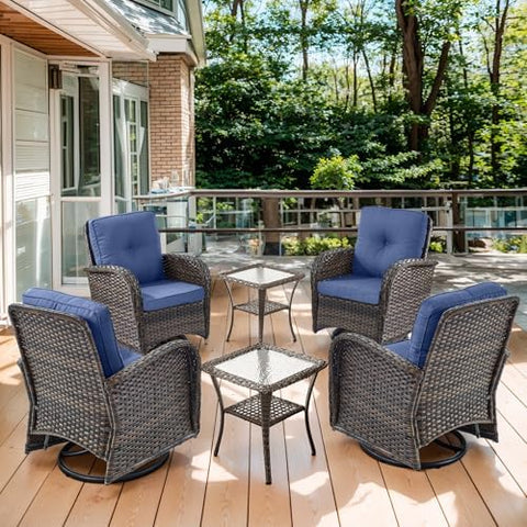 Wicker Outdoor Patio Furniture Set - Swivel | Brown All-Weather Resistant for Backyard, Garden & Porch