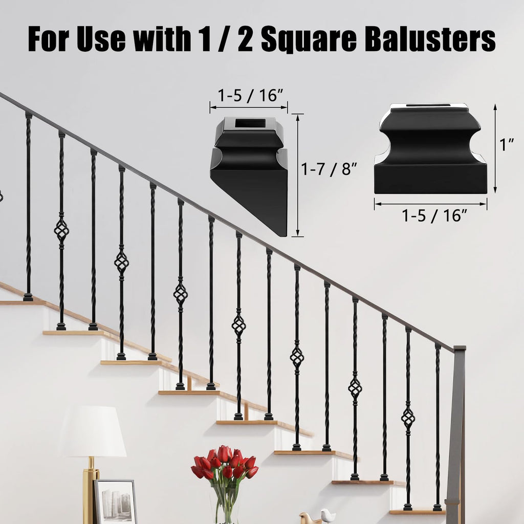 Iron Balusters for Staircase, 16 Pack Wrought Iron Balusters, 1/2" Hollow Stair Spindles Stair Balusters, Metal
