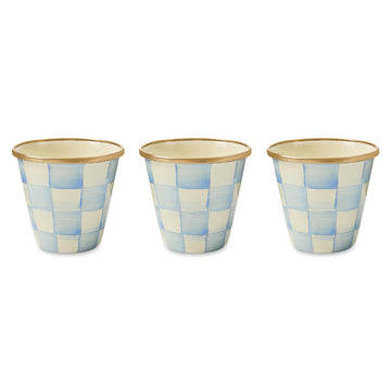 Enamel Herb Pot Set, Small, Light-Blue-and-White Sky Check