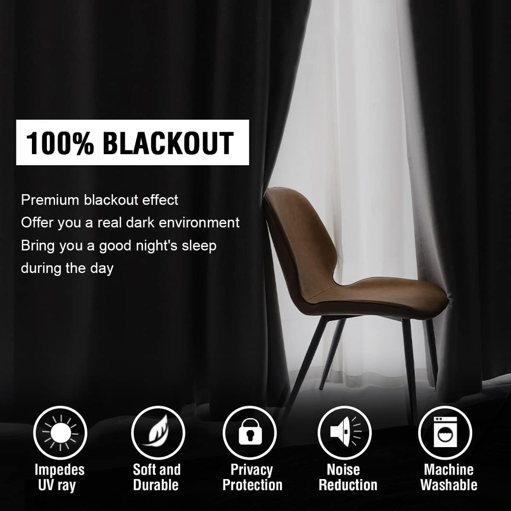 100% Blackout Curtains with Black Liner Full Room Darkening Curtains 45 Inch Long Thermal Insulated Back Tab/Rod