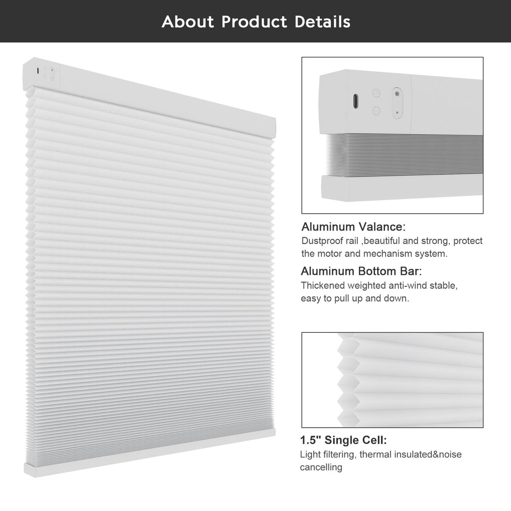 Smart Motorized Cellular Shades Remote Control for Indoor Windows Doors, Custom Size Electric Automatic Light