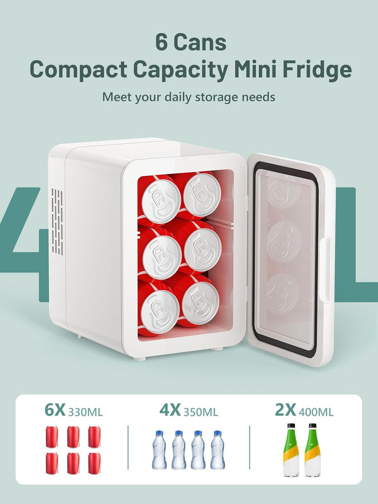 4L/6 Can Skincare Mini Fridge with Dimmable LED Mirror, Cooler & Warmer Fridge for Bedroom, Cosmetics, Office, Dorm &