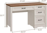 Farmhouse Executive Desk with Storage and Ample File Drawer, Rustic Large Home Writing Desk, White