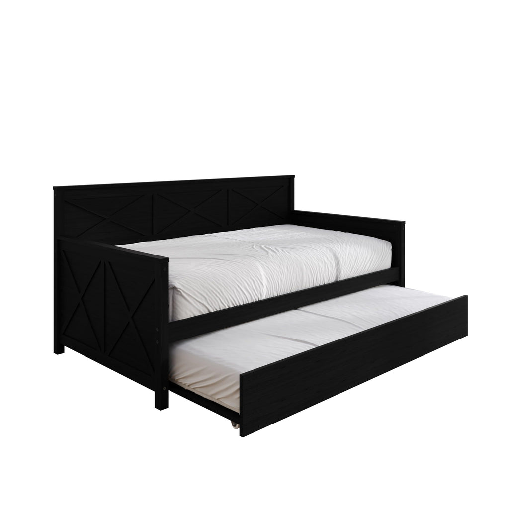 Minot Twin Wood Daybed with Trundle, Black