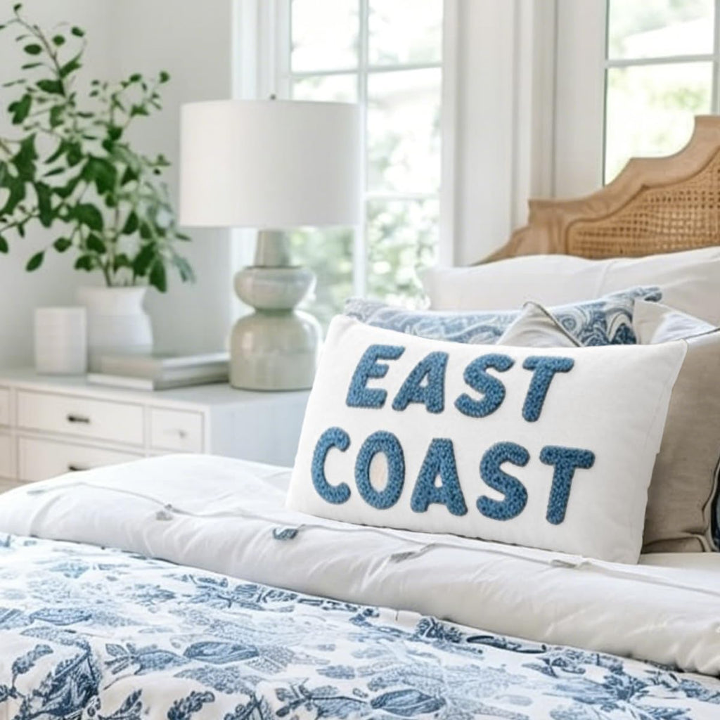 Blue Coastal Tufted Embroidery Throw Pillow Cover 12x20
