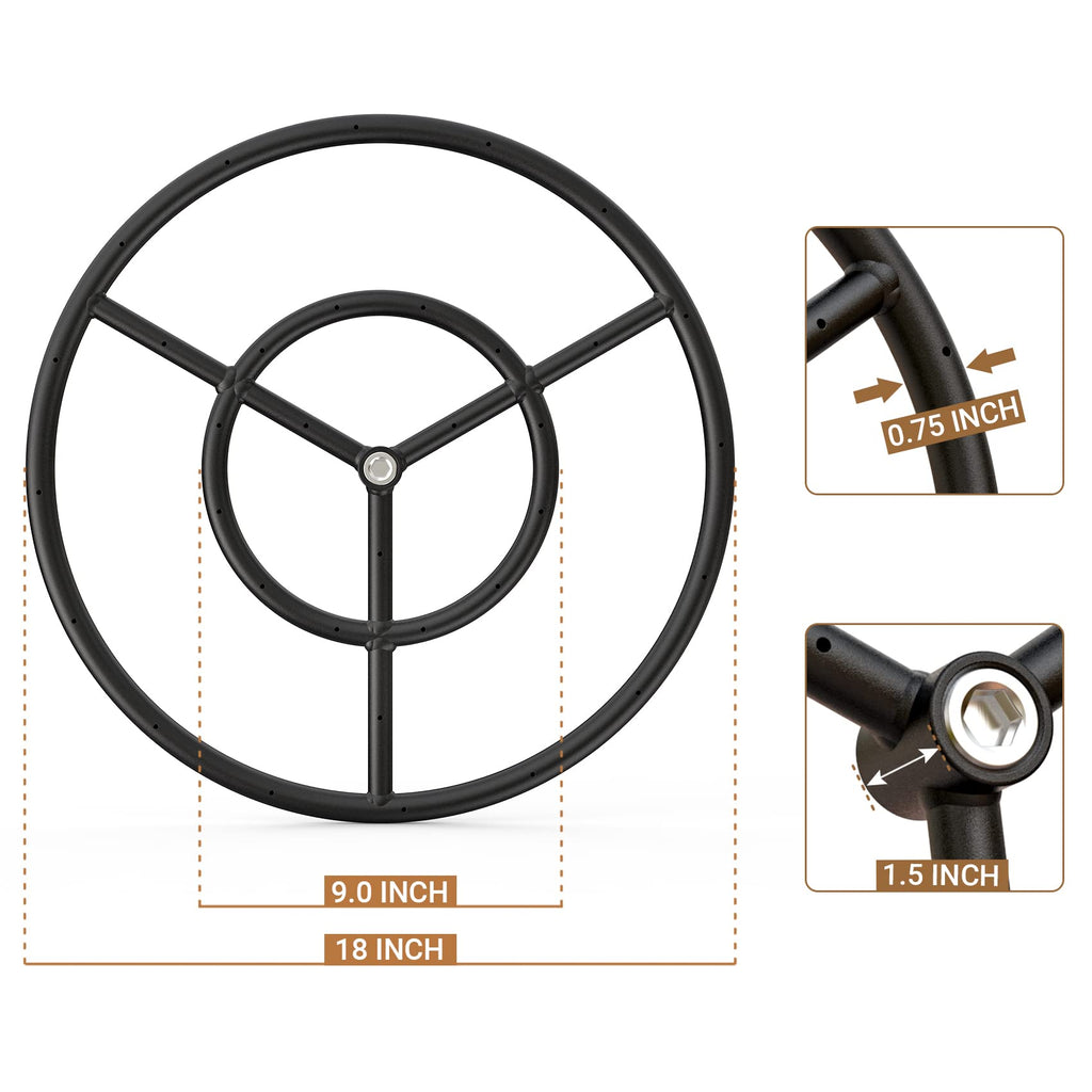 18" Round Fire Pit Burner Ring for Natural Gas/Propane Fireplace
