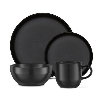 Luna 16 Piece Dinner Set, Matte Black and Cream Speckled