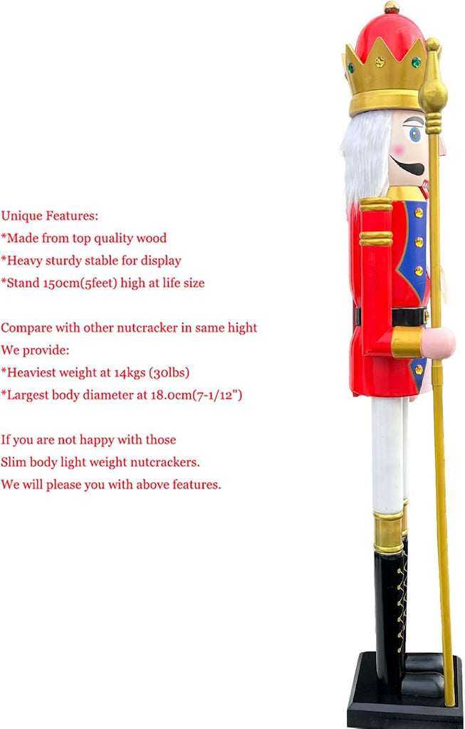 5 Feet Tall Life Size Large Christmas Wooden Nutcracker King Red and Blue BK20
