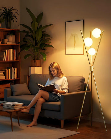 Tripod Floor Lamp Stepless Dimmable Globe Modern Floor Lamp Gold Standing Lamps with 3PCS 3000K Bulbs Included Mid