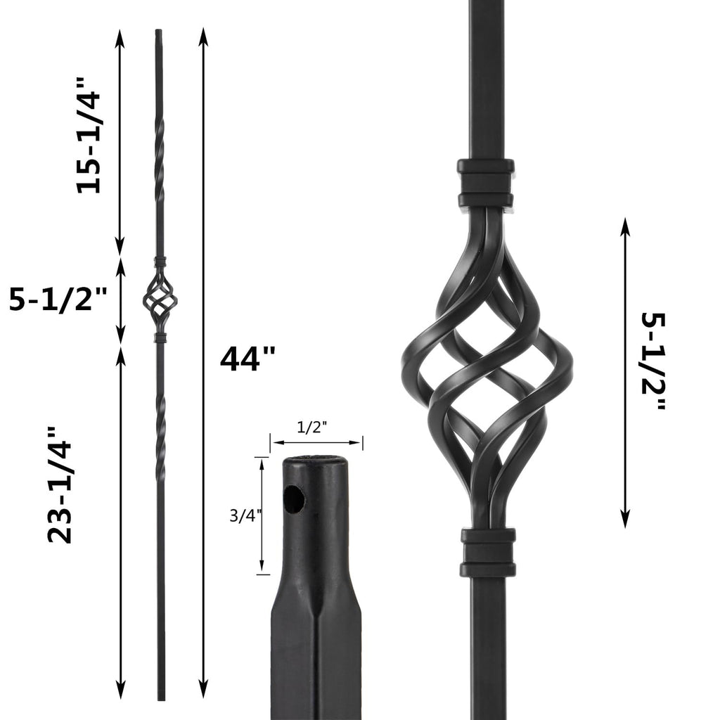 S08 Wrought Iron Balusters Set of 10 Decorative Metal Balusters for Decks Spiral Stair Railing 1/2-inch Hollow Single