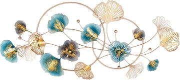 Metal Wall Art Decor,3D Golden Ginkgo Leaf Wall Hanging Decor with Frame,Large Wall Background Sculpture