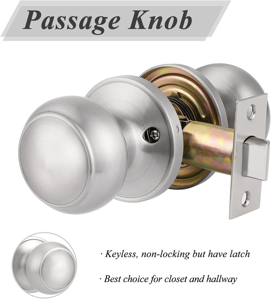 Colonial Style Passage Door Knobs Brushed Nickel Door Handle for Hall/Closet Door