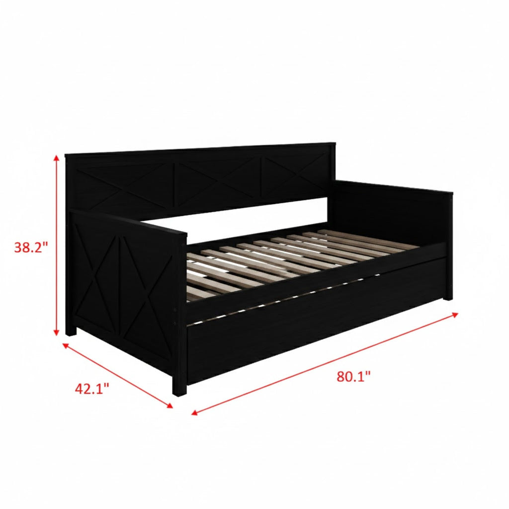 Minot Twin Wood Daybed with Trundle, Black