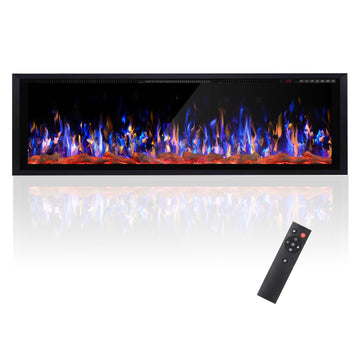 60 inch Wide Screen Silence Linear Electric Fireplace, Recessed Wall Mounted Fireplace, Fit for 2 x 4 and 2 x 6 Stud
