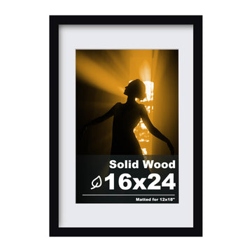 16x24 Solid Wood Picture Frame, Made of Solid Wood Covered by Plexiglass 12x18 with Mat 16x24 without Mat, Poster